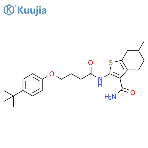 2-4-(4-tert-butylphenoxy)butanamido-6-methyl-4,5,6,7-tetrahydro-1-benzothiophene-3-carboxamide structure