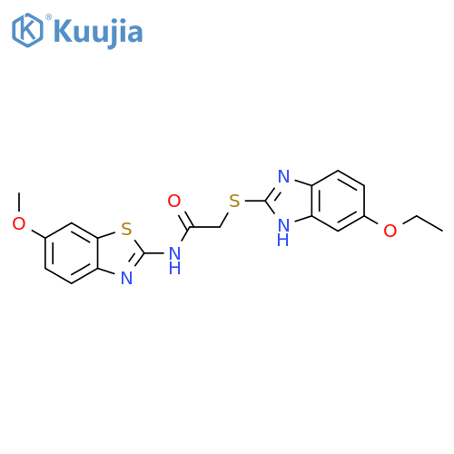 <br>2-[(5-ethoxy-1H-benzimidazol-2-yl)sulfanyl]-N-(6-methoxy-1,3-benzothiazol-2 -yl)acetamide structure