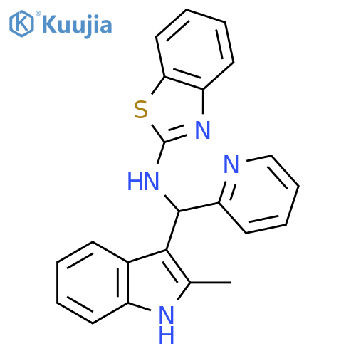 N-(2-methyl-1H-indol-3-yl)(pyridin-2-yl)methyl-1,3-benzothiazol-2-amine structure