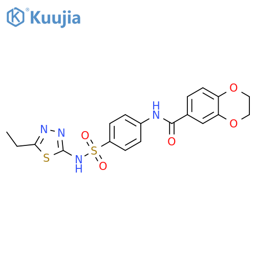 N-{4-(5-ethyl-1,3,4-thiadiazol-2-yl)sulfamoylphenyl}-2,3-dihydro-1,4-benzodioxine-6-carboxamide structure