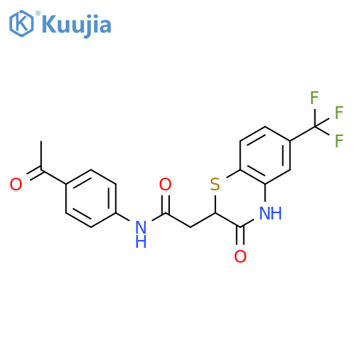 N-(4-acetylphenyl)-2-3-oxo-6-(trifluoromethyl)-3,4-dihydro-2H-1,4-benzothiazin-2-ylacetamide structure