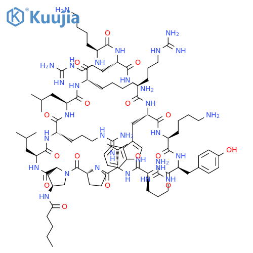Cyclo[L-arginyl-L-arginyl-L-tryptophyl-L-lysyl-L-tyrosyl-L-arginyl-L-valyl-D-prolyl-(4S)-4-[(1-oxopentyl)amino]-L-prolyl-L-leucyl-L-arginyl-L-leucyl-L-lysyl-L-lysyl] structure