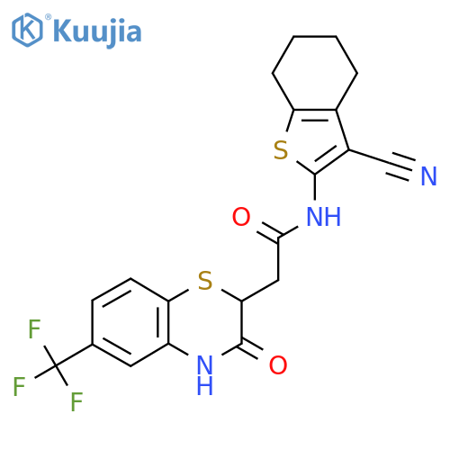 N-(3-cyano-4,5,6,7-tetrahydro-1-benzothiophen-2-yl)-2-3-oxo-6-(trifluoromethyl)-3,4-dihydro-2H-1,4-benzothiazin-2-ylacetamide structure
