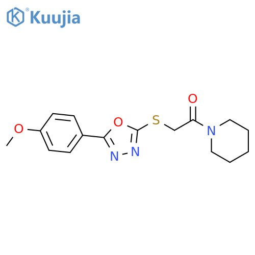 2-{5-(4-methoxyphenyl)-1,3,4-oxadiazol-2-ylsulfanyl}-1-(piperidin-1-yl)ethan-1-one structure