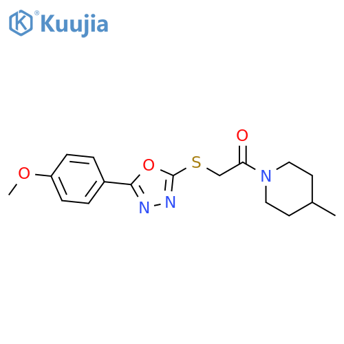 2-{5-(4-methoxyphenyl)-1,3,4-oxadiazol-2-ylsulfanyl}-1-(4-methylpiperidin-1-yl)ethan-1-one structure