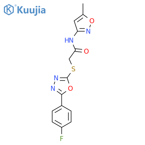 2-{5-(4-fluorophenyl)-1,3,4-oxadiazol-2-ylsulfanyl}-N-(5-methyl-1,2-oxazol-3-yl)acetamide structure