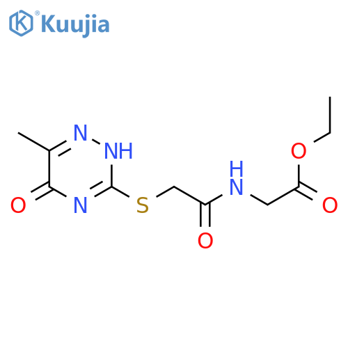ethyl 2-{2-(6-methyl-5-oxo-4,5-dihydro-1,2,4-triazin-3-yl)sulfanylacetamido}acetate structure