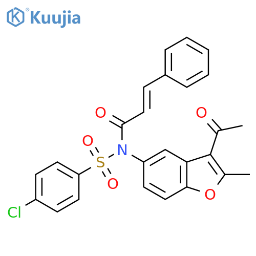 (2E)-N-(3-acetyl-2-methyl-1-benzofuran-5-yl)-N-(4-chlorobenzenesulfonyl)-3-phenylprop-2-enamide structure