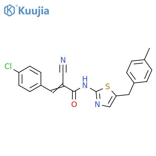 (2Z)-3-(4-chlorophenyl)-2-cyano-N-{5-(4-methylphenyl)methyl-1,3-thiazol-2-yl}prop-2-enamide structure