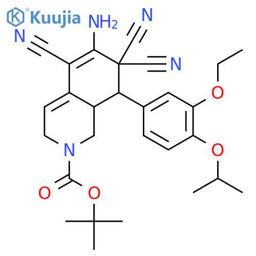 tert-butyl 6-amino-5,7,7-tricyano-8-[3-ethoxy-4-(1-methylethoxy)phenyl]-3,7,8,8a-tetrahydroisoquinoline-2(1H)-carboxylate structure