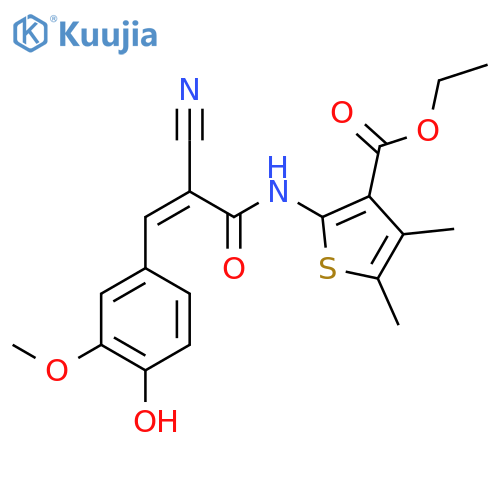 Ethyl 2-[2-cyano-3-(4-hydroxy-3-methoxyphenyl)prop-2-enamido]-4,5-dimethylthiophene-3-carboxylate structure