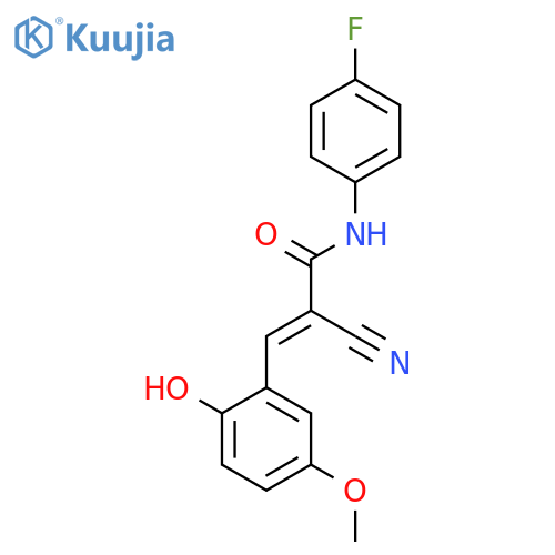 (E)-2-cyano-N-(4-fluorophenyl)-3-(2-hydroxy-5-methoxyphenyl)prop-2-enamide structure