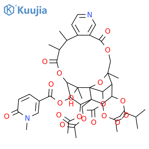 Per(deacyl)hypoglaunine; 23-Deoxy, 2-O-(1,6-dihydro-1-methyl-6-oxo-3-pyridinecarbonyl), 8-O-(2-methylpropanoyl), 1,6,9,14-tetra-Ac structure