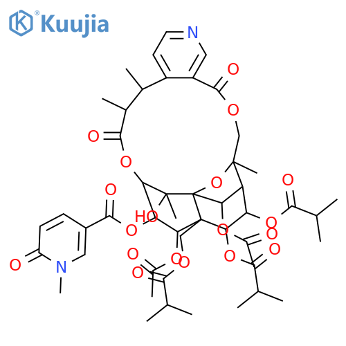 Per(deacyl)hypoglaunine; 23-Deoxy, 2-O-(1,6-dihydro-1-methyl-6-oxo-3-pyridinecarbonyl), 8,9,14-tris(2-methylpropanoyl), 1,6-di-Ac structure