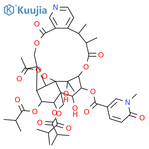 Per(deacyl)hypoglaunine; 23-Deoxy, 2-O-(1,6-dihydro-1-methyl-6-oxo-3-pyridinecarbonyl), 8,9,14-tris(2-methylpropanoyl), 6-Ac structure