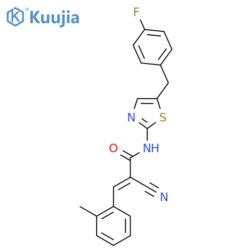 (2E)-2-cyano-N-{5-(4-fluorophenyl)methyl-1,3-thiazol-2-yl}-3-(2-methylphenyl)prop-2-enamide structure