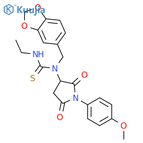 <br>1-(1,3-benzodioxol-5-ylmethyl)-3-ethyl-1-[1-(4-methoxyphenyl)-2,5-dioxopyrr olidin-3-yl]thiourea structure