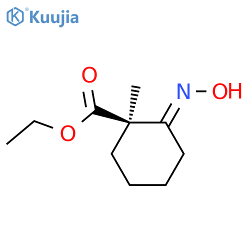 Cyclohexanecarboxylic acid, 2-(hydroxyimino)-1-methyl-, ethyl ester, (1R,2E)- structure