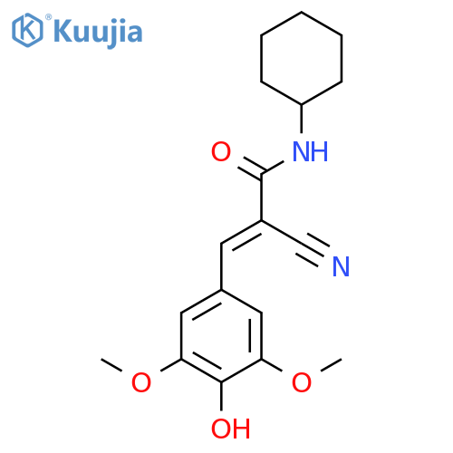 2-cyano-N-cyclohexyl-3-(4-hydroxy-3,5-dimethoxyphenyl)prop-2-enamide structure