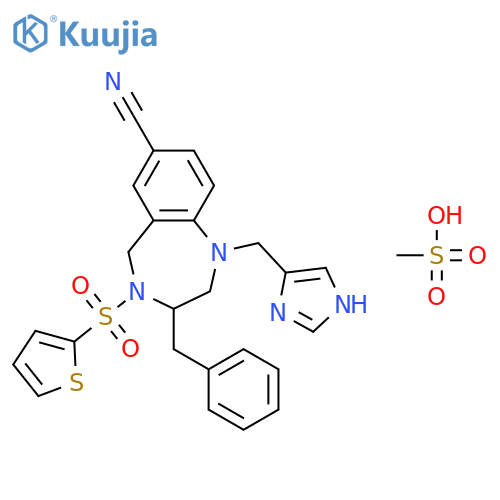 (R)-1-((1H-Imidazol-4-yl)methyl)-3-benzyl-4-(thiophen-2-ylsulfonyl)-2,3,4,5-tetrahydro-1H-benzo[e][1,4]diazepine-7-carbonitrile methanesulfonate structure