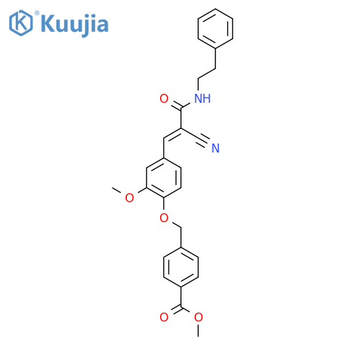 Methyl 4-[(4-{2-cyano-2-[(2-phenylethyl)carbamoyl]eth-1-en-1-yl}-2-methoxyphenoxy)methyl]benzoate structure