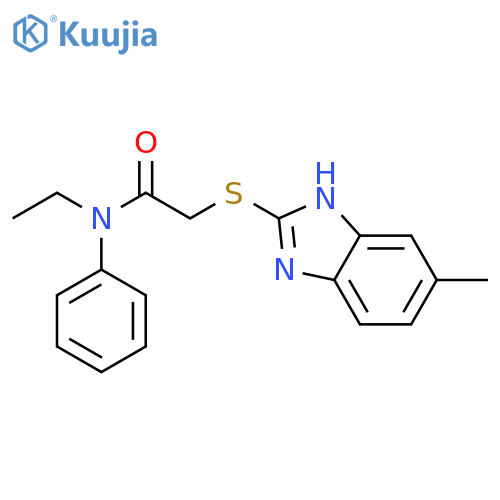 N-ethyl-2-(5-methyl-1H-1,3-benzodiazol-2-yl)sulfanyl-N-phenylacetamide structure