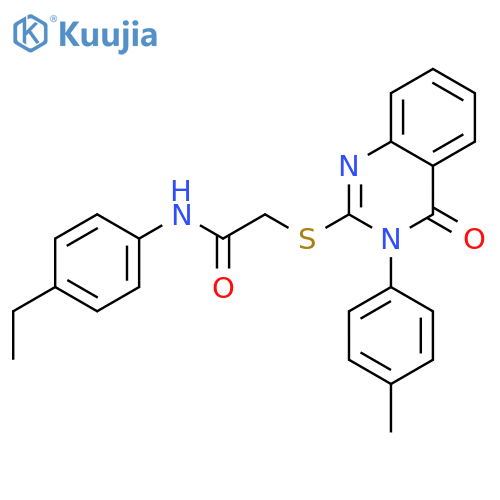 <br>N-(4-Ethylphenyl)-2-((4-oxo-3-(p-tolyl)-3,4-dihydroquinazolin-2-yl)thio)ace tamide structure