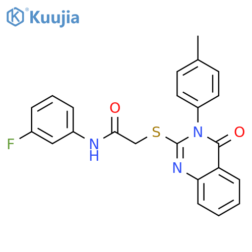 <br>N-(3-Fluorophenyl)-2-((4-oxo-3-(p-tolyl)-3,4-dihydroquinazolin-2-yl)thio)ac etamide structure