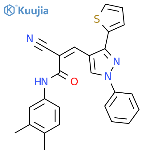 (Z)-2-Cyano-N-(3,4-dimethylphenyl)-3-(1-phenyl-3-thiophen-2-ylpyrazol-4-yl)prop-2-enamide structure