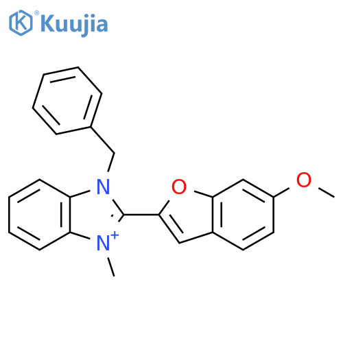 1-Benzyl-2-(6-methoxybenzofuran-2-yl)-3-methyl-1H-benzimidazol-3-ium structure