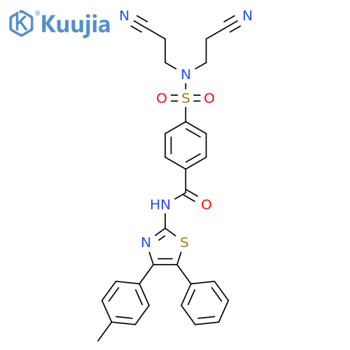 4-bis(2-cyanoethyl)sulfamoyl-N-4-(4-methylphenyl)-5-phenyl-1,3-thiazol-2-ylbenzamide structure