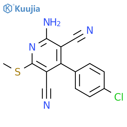 2-amino-4-(4-chlorophenyl)-6-(methylsulfanyl)pyridine-3,5-dicarbonitrile structure