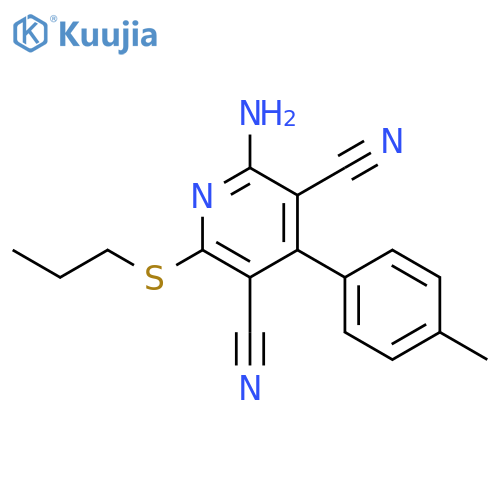 2-amino-4-(4-methylphenyl)-6-(propylsulfanyl)pyridine-3,5-dicarbonitrile structure