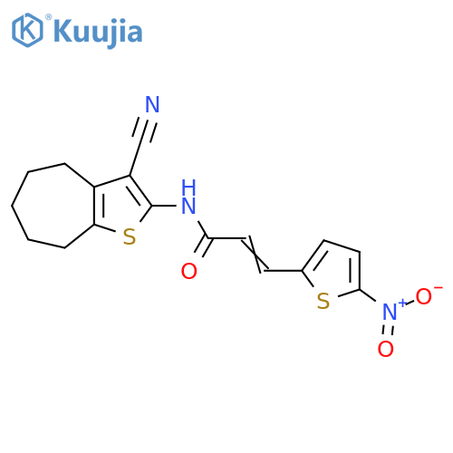 (2E)-N-{3-cyano-4H,5H,6H,7H,8H-cyclohepta[b]thiophen-2-yl}-3-(5-nitrothiophen-2-yl)prop-2-enamide structure
