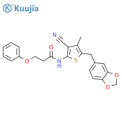 N-{5-[(2H-1,3-benzodioxol-5-yl)methyl]-3-cyano-4-methylthiophen-2-yl}-3-phenoxypropanamide structure