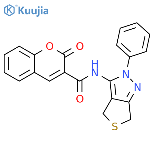 2-oxo-N-{2-phenyl-2H,4H,6H-thieno3,4-cpyrazol-3-yl}-2H-chromene-3-carboxamide structure