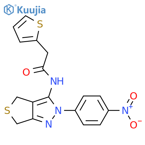 N-2-(4-nitrophenyl)-2H,4H,6H-thieno3,4-cpyrazol-3-yl-2-(thiophen-2-yl)acetamide structure