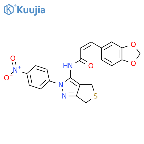 (2E)-3-(2H-1,3-benzodioxol-5-yl)-N-2-(4-nitrophenyl)-2H,4H,6H-thieno3,4-cpyrazol-3-ylprop-2-enamide structure