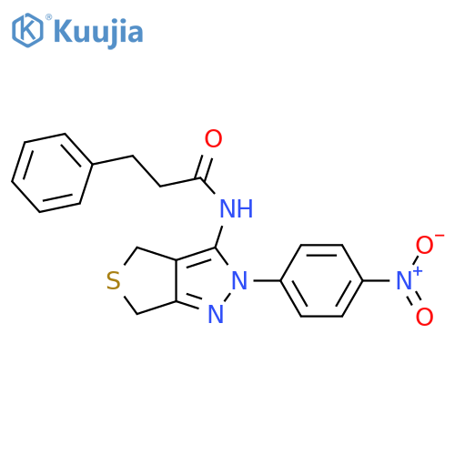 N-2-(4-nitrophenyl)-2H,4H,6H-thieno3,4-cpyrazol-3-yl-3-phenylpropanamide structure