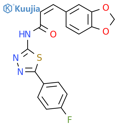 (2Z)-3-(2H-1,3-benzodioxol-5-yl)-N-5-(4-fluorophenyl)-1,3,4-thiadiazol-2-ylprop-2-enamide structure