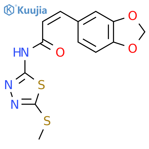 (2Z)-3-(2H-1,3-benzodioxol-5-yl)-N-5-(methylsulfanyl)-1,3,4-thiadiazol-2-ylprop-2-enamide structure