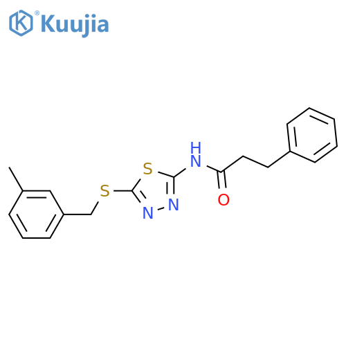 N-(5-{(3-methylphenyl)methylsulfanyl}-1,3,4-thiadiazol-2-yl)-3-phenylpropanamide structure