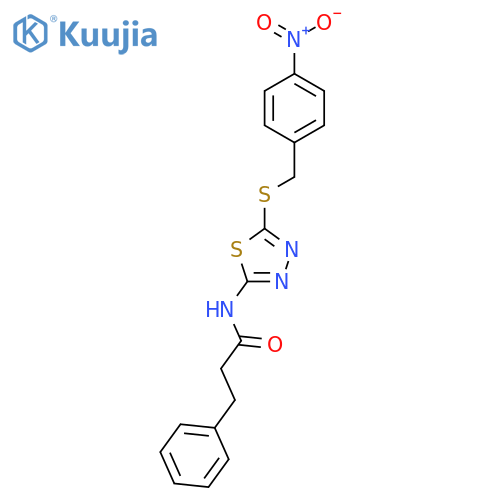 N-(5-{(4-nitrophenyl)methylsulfanyl}-1,3,4-thiadiazol-2-yl)-3-phenylpropanamide structure