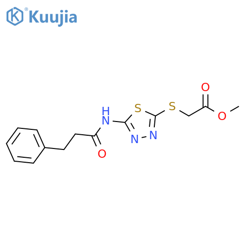 methyl 2-{5-(3-phenylpropanamido)-1,3,4-thiadiazol-2-ylsulfanyl}acetate structure