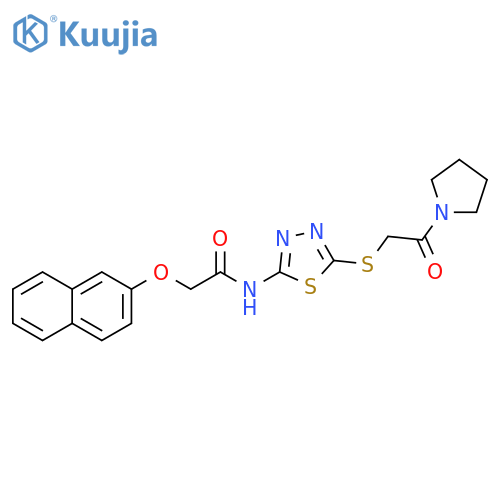 2-(naphthalen-2-yloxy)-N-(5-{2-oxo-2-(pyrrolidin-1-yl)ethylsulfanyl}-1,3,4-thiadiazol-2-yl)acetamide structure