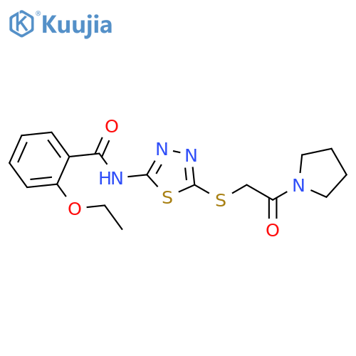 2-ethoxy-N-(5-{2-oxo-2-(pyrrolidin-1-yl)ethylsulfanyl}-1,3,4-thiadiazol-2-yl)benzamide structure