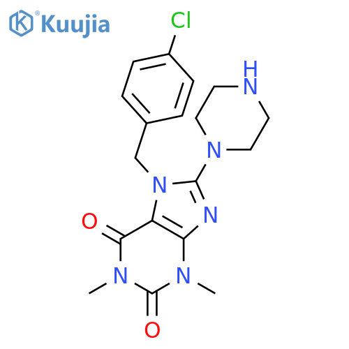 7-(4-chlorophenyl)methyl-1,3-dimethyl-8-(piperazin-1-yl)-2,3,6,7-tetrahydro-1H-purine-2,6-dione structure
