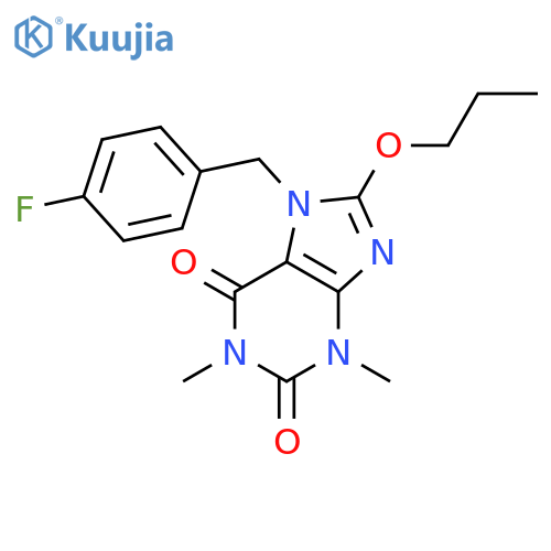 7-(4-fluorophenyl)methyl-1,3-dimethyl-8-propoxy-2,3,6,7-tetrahydro-1H-purine-2,6-dione structure