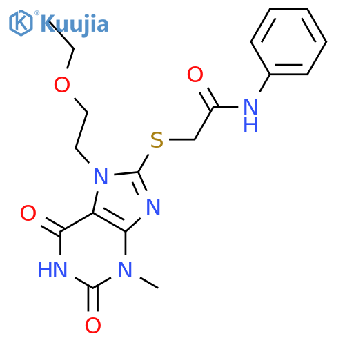 2-{7-(2-ethoxyethyl)-3-methyl-2,6-dioxo-2,3,6,7-tetrahydro-1H-purin-8-ylsulfanyl}-N-phenylacetamide structure