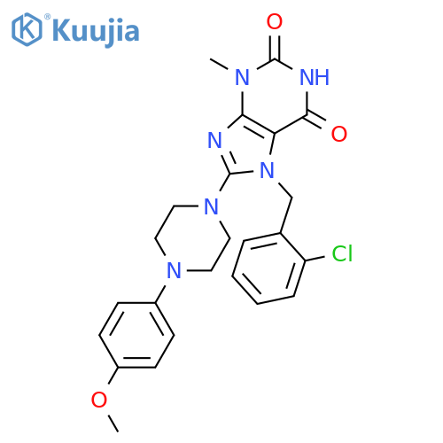 7-(2-chlorophenyl)methyl-8-4-(4-methoxyphenyl)piperazin-1-yl-3-methyl-2,3,6,7-tetrahydro-1H-purine-2,6-dione structure